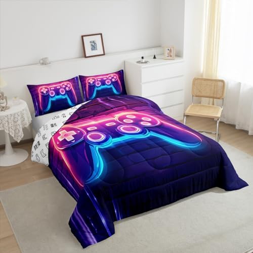 Feelyou Gamer Comforter Set Toddler Size, Pink Gamer Bedding Set Gaming Comforter Game Room Decor Duvet Set Durable Bed Set 2Pcs - Image 4