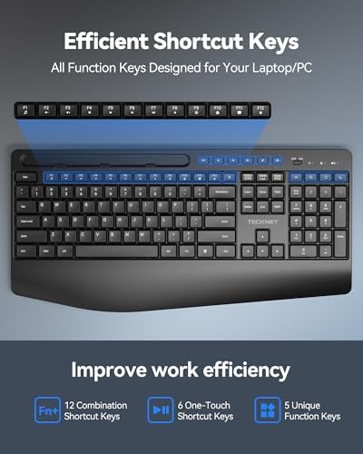 TECKNET Wireless Keyboard and Mouse Combo, Full Size Ergonomic Keyboard and Mouse with Wrist Rest & Phone Tablet Holder, Sleep Mode, 2.4G Lag-Free Cordless Silent Computer Mouse for Laptop PC Windows - Image 4