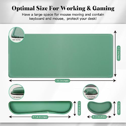 Gimars 4 in 1 Mouse Pad and Keyboard Wrist Rest Set, Large Mouse Pad with Memory Foam Wrist Support Pad for Desk with Coaster, Easy Typing Pain Relief, Gaming Office Home, 31.5x12 inch, Dark Green - Image 3