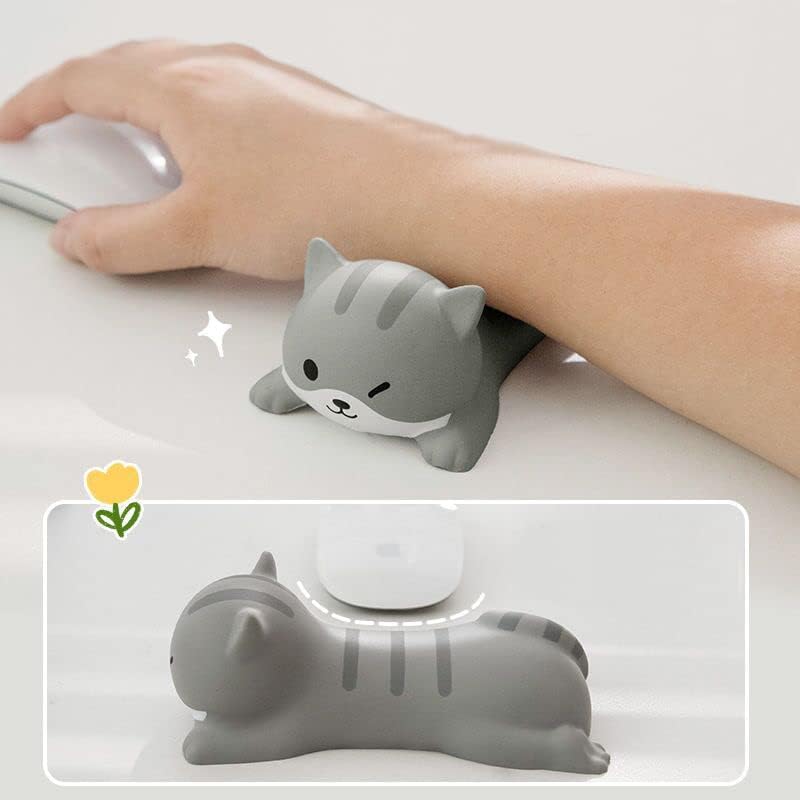 Cityhermit Cute Wrist Rest Support for Mouse Computer Arm Rest for Desk Ergonomic Kawaii Office Supplies Slow Rising PU Mouse Pad (Grey Cat-2pcs) - Image 2
