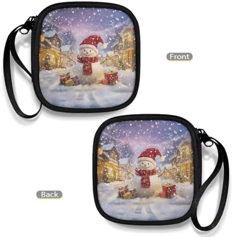 Christmas Snowman Earbud Case Earphone Carrying Case Cell Phone Accessories Storage Bag with Handle for Earphone,Flash Drive,Charging Cable, Key Wall Charger - Image 4