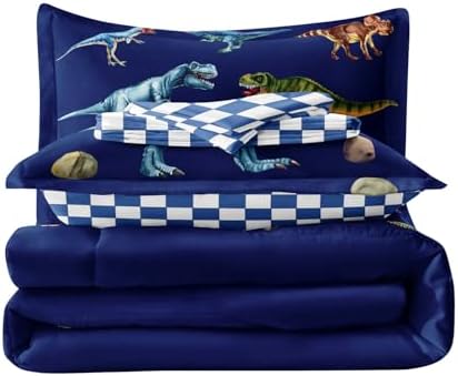 Kid Twin Comforter Set - 5 Pcs Dinosaur Bedding Set for Boys, Blue - Image 7