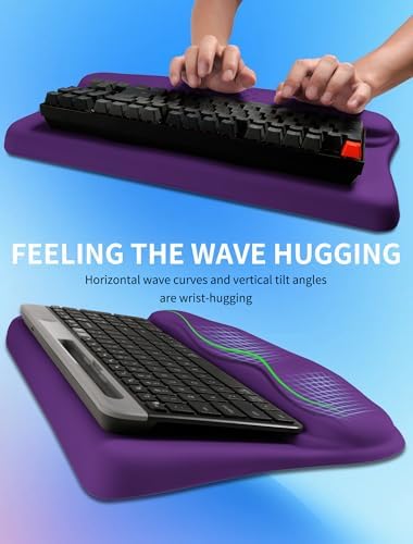 Ergonomic Wave Wrist Rest with Keyboard Stand, Cushioned Palm Rest, Comfortable Integrated Memory Foam for Natural Typing and Relieve Wrist Pain, Rich Purple - Image 4