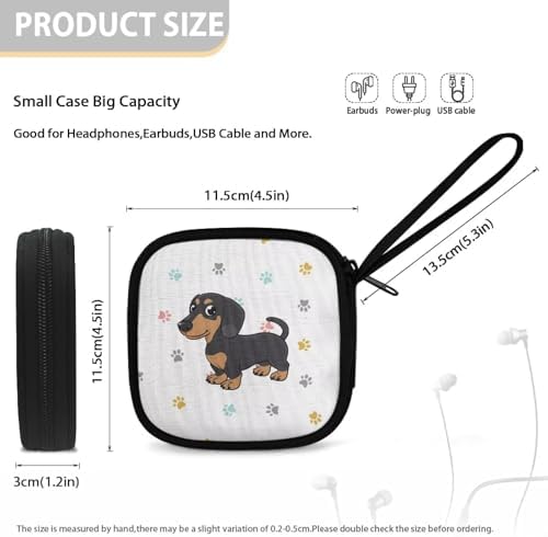 Cute Dachshund Case Earphone Carrying Case Cell Phone Accessories Storage Bag with Handle for Earphone,Flash Drive, Charging Cable, Key Wall Charger - Image 5