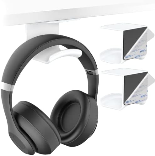 HomeMount Under Desk Headphone Hanger, Adhesive Hook, White 2 Pack by HomeMount