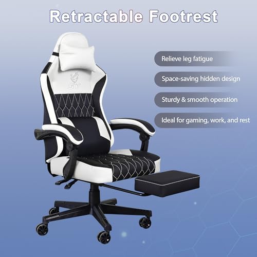 Gaming Chair,Video Game Chair with Footrest and Massage Lumbar Support | Ergonomic Computer Chair Height Adjustable with Swivel Seat and Headrest - Image 6