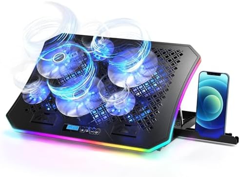 KeiBn Upgarde Laptop Cooling Pad, RGB Lights Laptop Cooler 6 Fans for 15.6-17.3 Inch Laptops, 7 Height Stands, 10 Modes Light, 2 USB Ports, Desk or Lap Use (A8,Blue) by KeiBn-BornforyouBurntoever