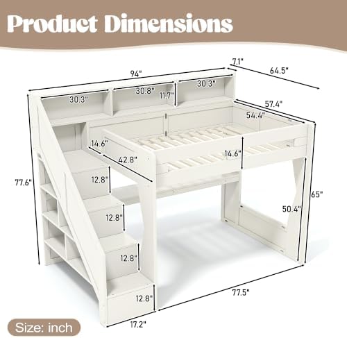 KEIKI Full Size Gaming Loft Bed with Storage Stairs, LED Lights & Desk - Image 2
