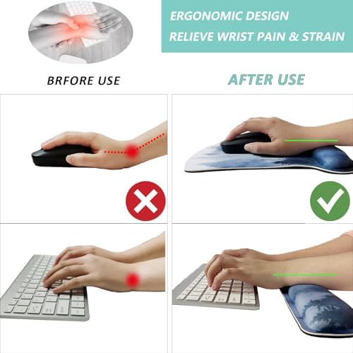 Keyboard Wrist Rest Pad Mouse Pad with Wrist Support Set of 3, Gaming Mousepad with Non-Slip Rubber Base, Ergonomic Memory Foam Mouse Cushion Support for Home Office Laptop Computer, Forest - Image 2