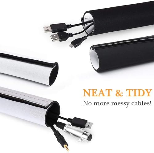120" Neoprene Cable Management Organizer, Reversible Flexible Cuttable DIY Hole Cord Hider Cover Sleeve for Office TV Computer Home Desk Protect Wires - Image 7