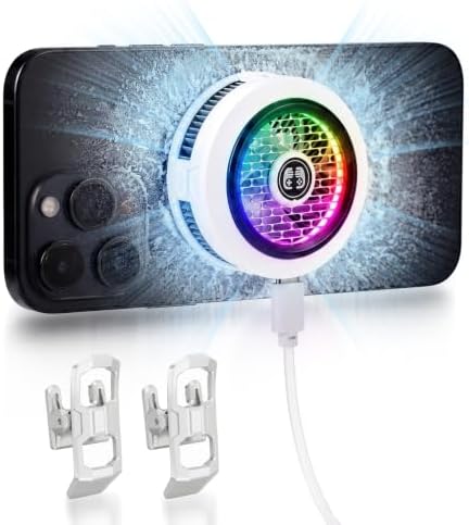 Phone Cooler for Gaming, Smart Temp Control, RGB LED Lights, White by Unknown