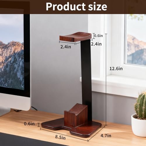 Gaming Headset and Controller Stand, Walnut Wood - Image 4