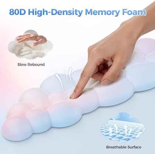 TECKNET Cloud Wrist Rest & Ergonomic Mouse Pad, Cloud Keyboard Wrist Rest with Non-Slip Base, PU Leather Memory Foam Wrist Pad for Keyboard and Mouse, Pain Relief for Typing, Gaming, Rainbow - Image 4