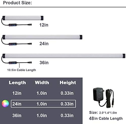 Dimmable Under Cabinet Lighting, RGB LED Light Bar, RF Remote Control Lamp, Multicolor Under Counter Lights for Desk, Room, Cupboard, Hallway, Shelf, Closet (24 Inch) - Image 2