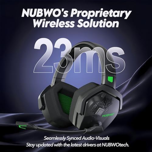 NUBWO G06 Dual Wireless Gaming Headset with Microphone for PS5, PS4, PC - 23ms Low Latency Audio - 100-Hour of Playtime - 50mm Drivers (Black-Green) - Image 3
