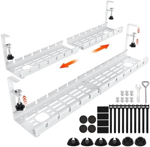 Shikha Cable Management Under Desk, 15.7"-31" Retractable Cable Management Tray, No Drilling Cord Organizer with Clamp for Desk, Under Table Wire Management Tray for Home Office -White by Shikha