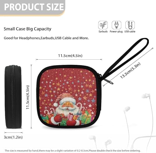 Christmas Santa Claus Portable Headphone Carrying Bag, Travel Portable Storage Bags for Bluetooth Wireless Headphones, Cords, Cable, Earbuds, Charger, USB Flash Driver, MP3 - Image 5