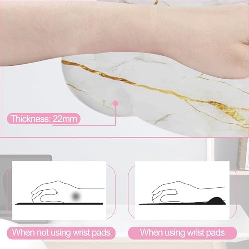 White Gold Flowing Marble Mouse Pad with Wrist Rest and Keyboard Wrist Rest Set, Non-Slip Rubber Base Memory Foam Mouse Pad Set for Women, Office Desk Accessories, Gaming - Image 2