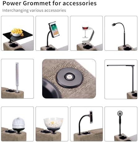 Removable Sofa Armrest with Cup Holder, PU Leather Multifunctional Couch Caddy Storage Arm Rest with Power Wireless Charging Stand & LED Reading Light for Sofa Middle Seat Adjustable - Image 6