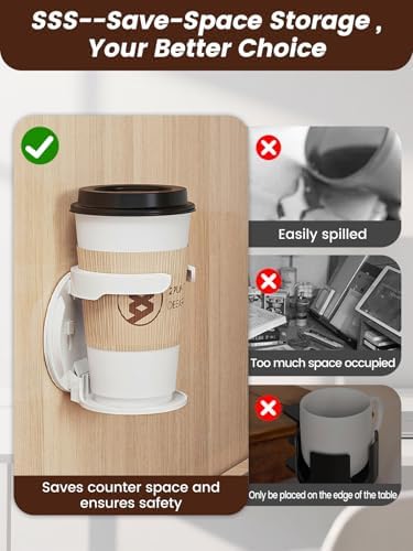 2-Pack Cup Holder for Desk, Clamp On Mug Holder, Universal Coffee Cup Holder Organizer for Gaming Desk, Office, Bedside, Countertop (White) - Image 3