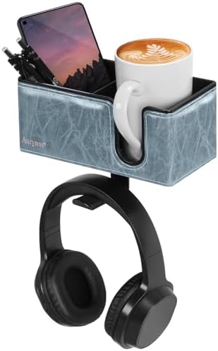 Under Desk Cup Holder Clamp on Cup Holder PU Leather Clip on Desk Organizer by Aurynns