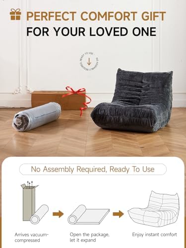 ZCUBED Large Bean Bag Chairs for Adults, Memory Foam Lounge Chair, Soft Corduroy Big Bean Bag Chair Lazy Sofa, Comfy Floor Beanbag Chair Single Sofa for Bedroom Living Room Fireside Book Nook, Grey - Image 7