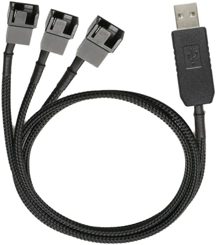 Gebildet Full Speed 12V Voltage Step-Up USB to 3 Way 3-Pin and 4-Pin PC Fan Sleeved Power Adapter Cable by Gebildet