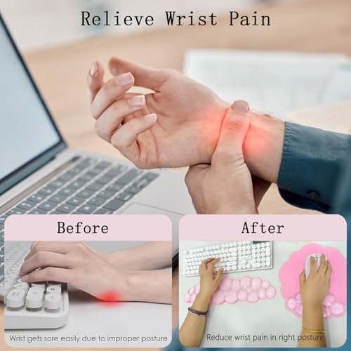 Gel Cloud Wrist Rest Keyboard Clear Pink Mouse Pad with Wrist Rest Set 3PCS Ergonomic Cool Keyboard Wrist Pad Cute Acrylic Coaster Non-Slip Base Cute Transparent Mouse Wrist Pad Support for Computer - Image 6