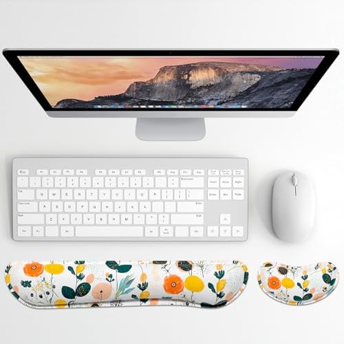 Dapesuom Enlarge Keyboard Wrist Rest, Memory Foam Wrist Cushion for Desk Mats Support, Typing Pain Relief Keyboard Mouse Pad Rests Set with Non-Slip Base for Gaming Laptop Computer, Flowers & Herbs - Image 2