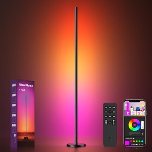 RGBICW Corner Floor Lamp, Smart LED Floor Lamp for Ambient Lighting with 16 Million Colors, App & Remote Control, 68 Scene Modes, Music Sync, Adjustable Warm White for Bedroom Living Room by Unknown