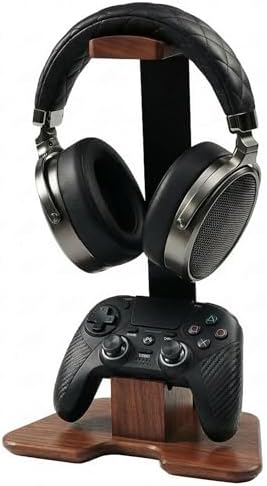 Gaming Headset and Controller Stand, Walnut Wood by Unknown