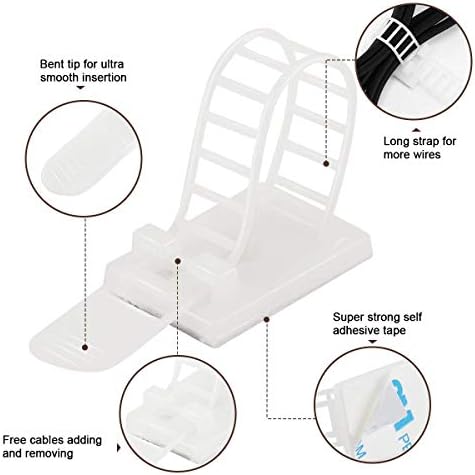 100Pcs Adhesive Cable Management Clips with 50Pcs Zip Ties, Adjustable Nylon Cable Strap Ties Wire Clips Clamps Organizer, Extra Screw & Hole - 3.35 Inch White (Pack of 3) - Image 3