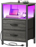 Huuger Night Stand with Charger Station and LED Lights, 2 Drawer Nightstand by Huuger