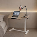 Adjustable Overbed Bedside Table with Wheels Pneumatic Mobile Standing Laptop Desk Rolling Computer Cart Movable Couch Desk Hospital Bed Table, Natural Wood by Unknown