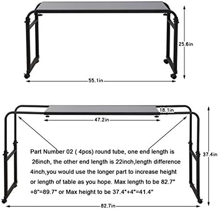 TigerDad Heavy Duty Overbed Table with Wheels, 55"-83" Adjustable Cross Bed Desk for King Queen Size, Mobile Rolling Laptop Cart for Home Office & Hospital Bed - Image 3