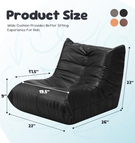Hobestluk Bean Bag Chair Leather Togo Sofa Memory Foam for Play Room Small | Medium Black,Ergonomic Design,Floor Chair,Waterproof,Easy Clean,Anti-slip Bottom,No Assembly Required,For Bedroom Reading - Image 2