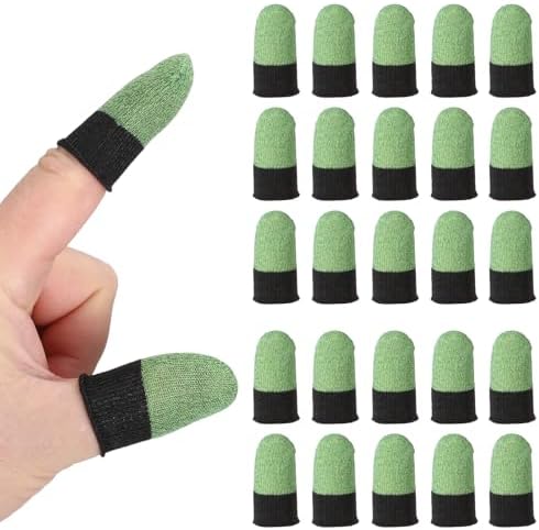 PATIKIL Controller Finger Thumb Sleeves, 40 Pack Mobile Gaming Finger Sleeve Silver Fiber Tip Gloves Anti-Sweat Breathable for Game Phone Touchscreen Devices, Green by PATIKIL