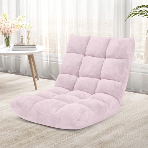 COSTWAY Floor Chair, Video Gaming Chairs with Back Support (Light Pink) - Image 2