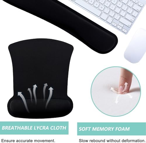 Keyboard Wrist Rest Pad Mouse Pad with Wrist Support Set of 3, Gaming Mousepad with Non-Slip Rubber Base, Ergonomic Memory Foam Mouse Cushion Support for Home Office Laptop Computer, Black - Image 3