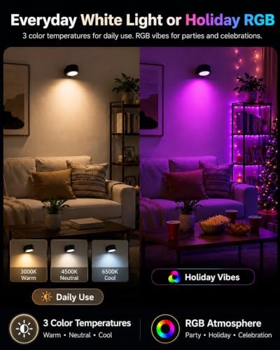 Rechargeable RGB Wall Sconces with Remote, Dimmable 360° Lights - Image 3