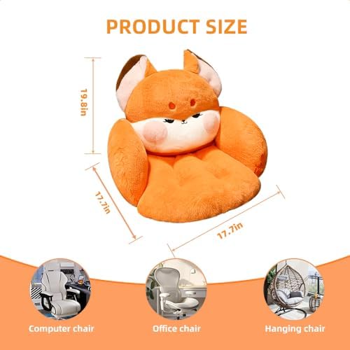 Cute Chair Cushion, Soft Seat Cushions for Office Desk, Kawaii Chair Pillow for Gaming, Comfy Floor Seating for Adults, Fox Stuff for Bedroom Playroom Dining Living Room Decor, 17.7", Orange - Image 5