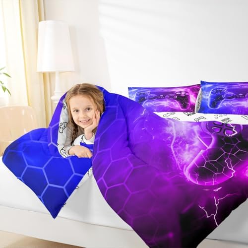 Feelyou Gamer Comforter Set Toddler Size, Gaming Comforter for Kids Purple Gamer Bedding Set Game Room Decor Duvet Set Durable Bed Set 2Pcs - Image 7