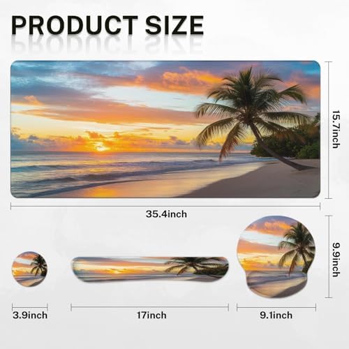 Arttown Keyboard Mouse Pad Set, 4 in 1 Desk Mat Set Beach Ocean - Image 2