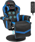 Goplus Gaming Chair, Height Adjustable Massage Video Game Chair with Retractable Footrest, Cup Holder, Headrest, Swivel Office Chair, Racing Style Swivel Gamer Chair (Blue) by Goplus