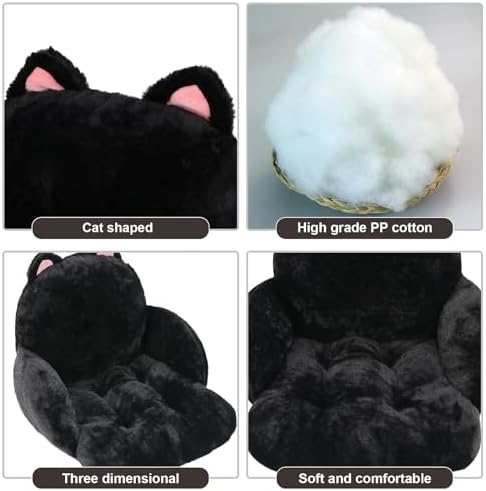 Cute Chair Cushion, Chair Pillow for Gaming, Black Cat, 17x16.5 in | Computer Chair Cushion, 2 Ties Prevent Slipping, for Office Desks, Floor Seating, Bedrooms, Playrooms, Dining and Living Room - Image 5