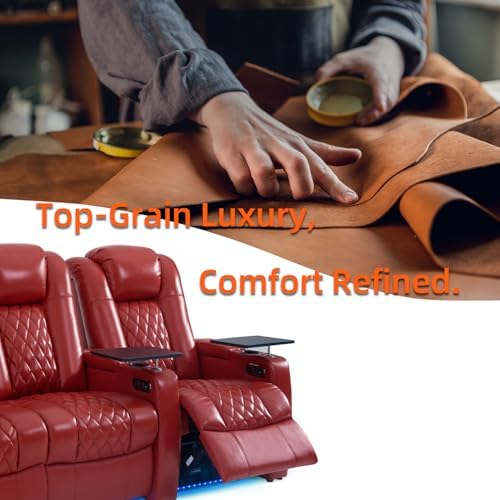 comfiroom Top-Grain Leather Home Theater Seating, Dual-Motor Power Recliner - Image 6