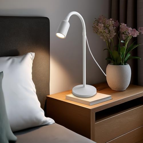 DAMI Dimmable LED Desk Lamp USB Powered, 3 Color Modes Flexible Gooseneck Reading Light, Eye-Caring Small Table Lamp for Home Office Study Bedroom Dorm Bedside - White - Image 7