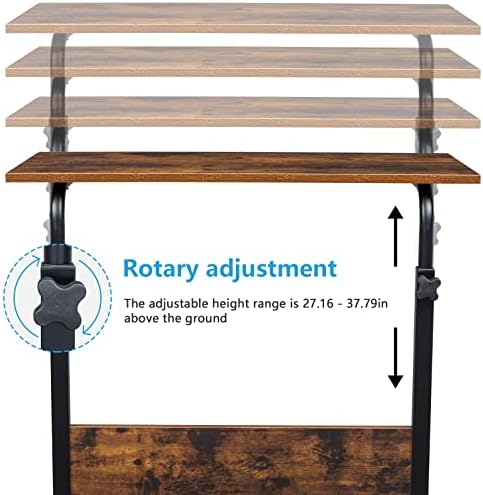 TV Tray Bed Side Table, Portable Rolling Desk Hospital Bed Laptop Table, Small Standing Desk with Wheels Adjustable Height for Sofa, Bedside, Tablet Use, Secure Non Tilt, 31.5" W, Brown - Image 4