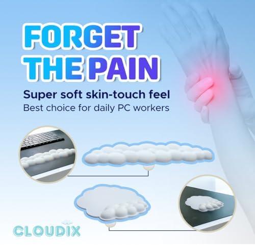 CLOUDIX - Cloud keyboard wrist rest. Set Mouse pad, phone holder, tablet holder, ergonomic cloud crist pad with memory foam. Non-Slip base for typing pain relief, home, office, laptop, gaming (WHITE). - Image 4