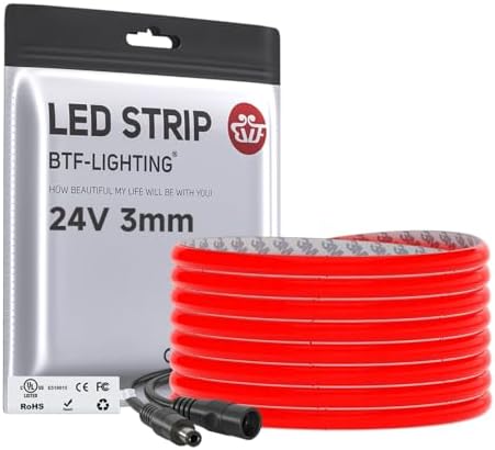 BTF-LIGHTING UL Listed Red Color 3mm Width FCOB COB LED Strip Light by BTF-LIGHTING